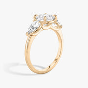 Cushion Cut - Plain Band - Three Stone Ring - 0.5 Ct Side Stone each - 14 K Gold